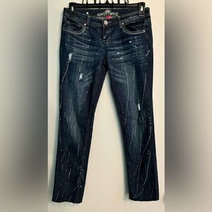 Almost Famous Womens Juniors Sz 9 Distressed Low Rise Jeans Paint Detail Y2K